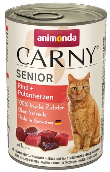 Zdrowa karma dla starszego kota, Animonda Wołowina i Serca Indyka 400g