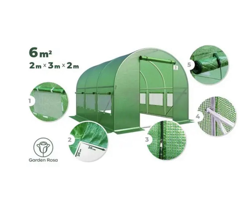 Садова теплиця Green Garden Tunnel 6м2 (2х3х2) парник для овочів