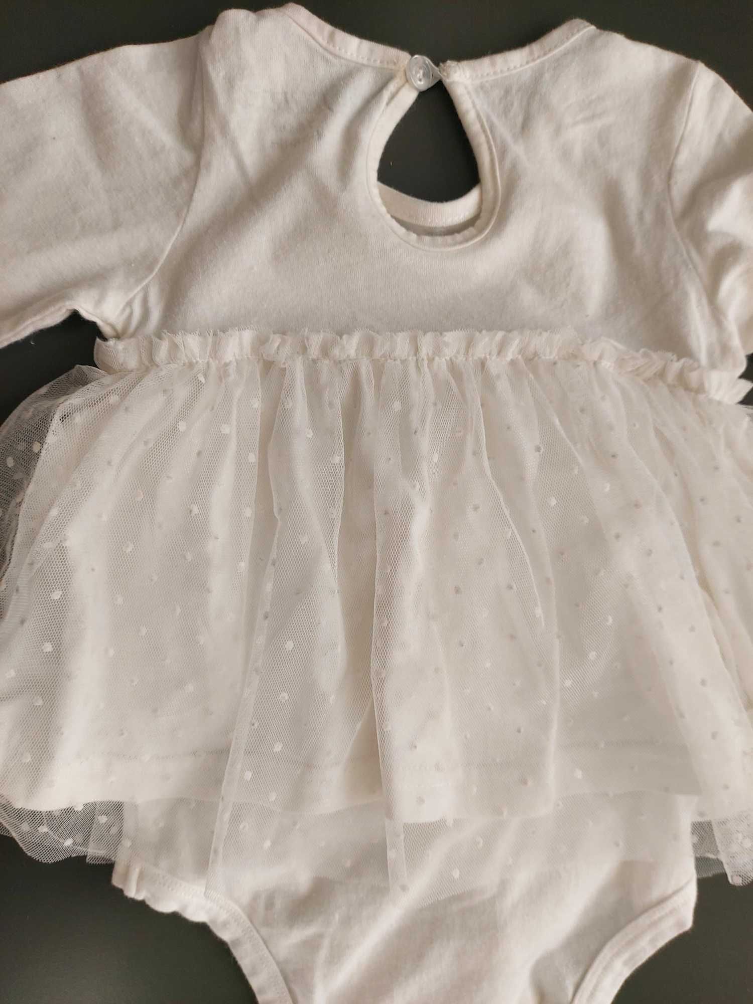 Sukienka biała, body, chrzciny, chrzest tiul r. 74, 6-9 miesięcy