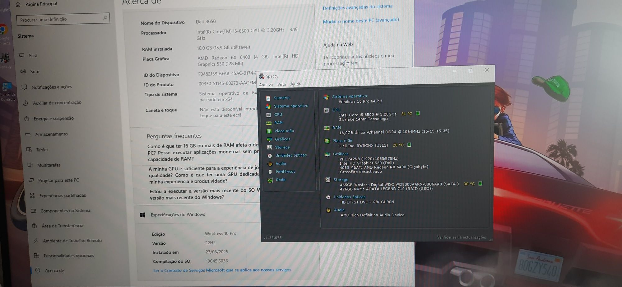 Pç/Torre GAMER DELL 6ªG|i5-3.2G|16G|NVMe512+HDD500|RX6400-4G|5G|W11