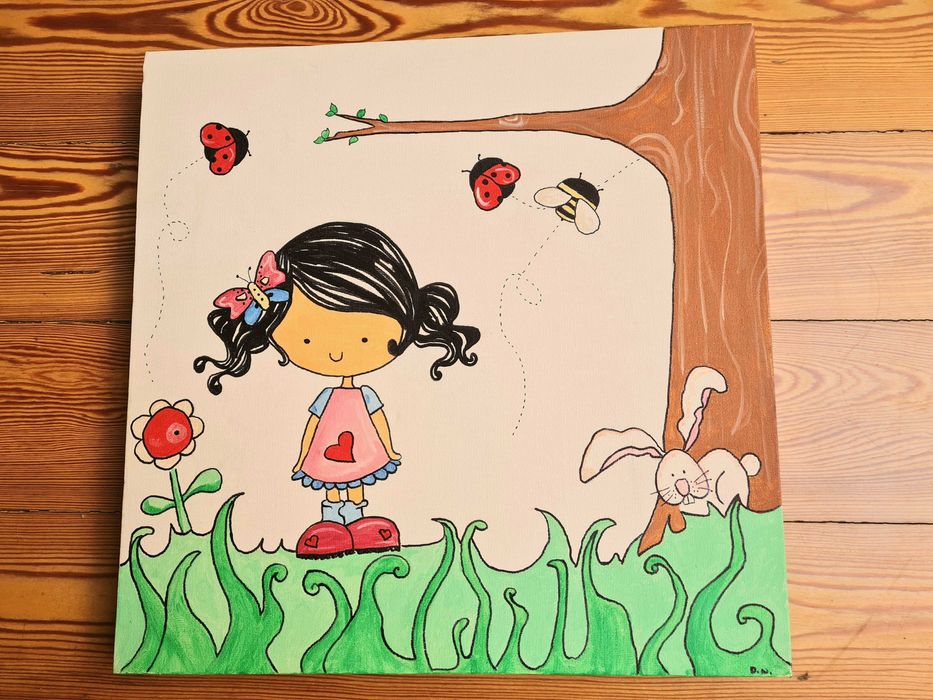 Quadro menina em jardim