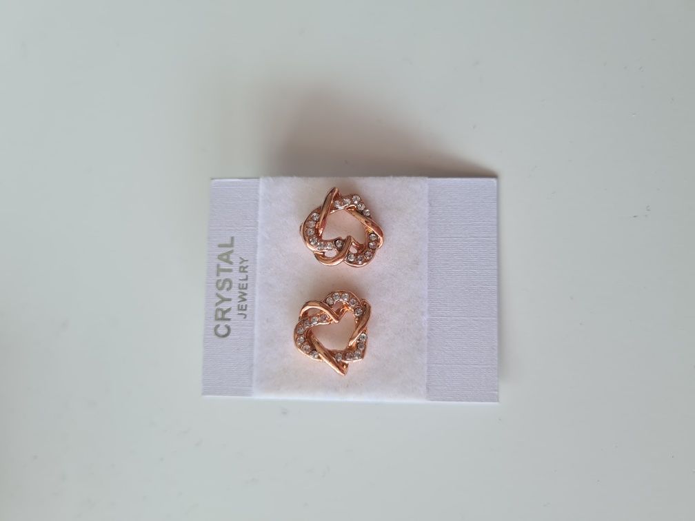 Kolczyki w kształcie serca sztyfty zloty krysztalki