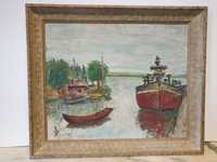 Antiga pintura em óleo sobre cartão- marinha - J.P. Bessard 1948