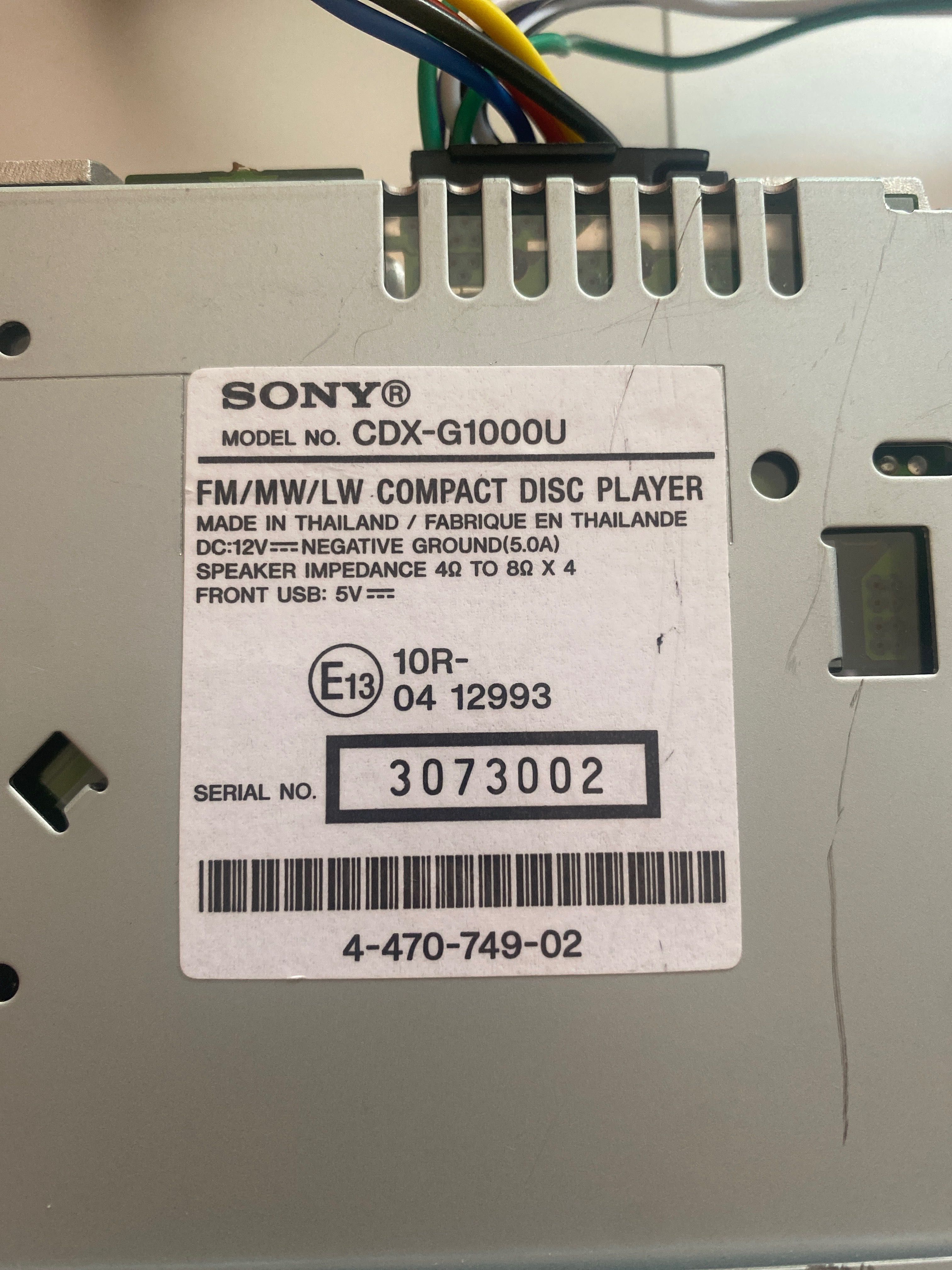Sony CDX-G1000U Автомагнітола