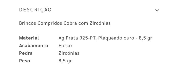 Brincos compridos cobra BmB