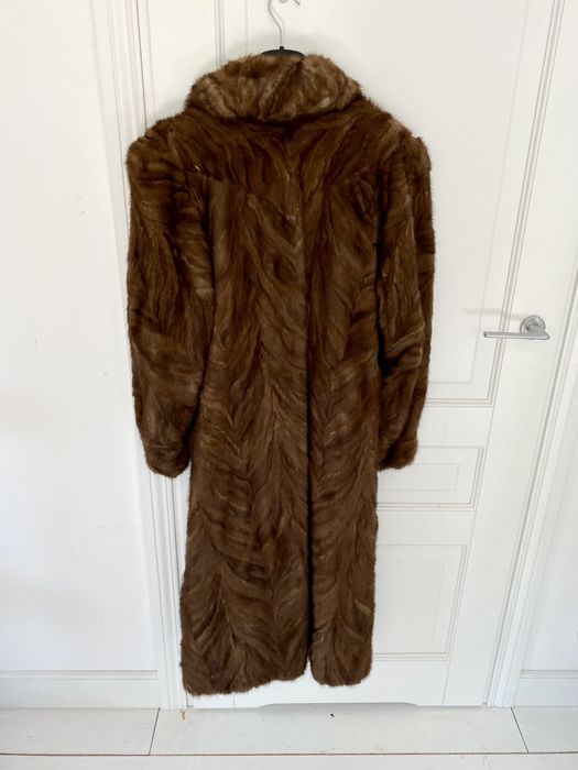 Długie naturalne futro norki boczki norek karmelowe jasno brązowe