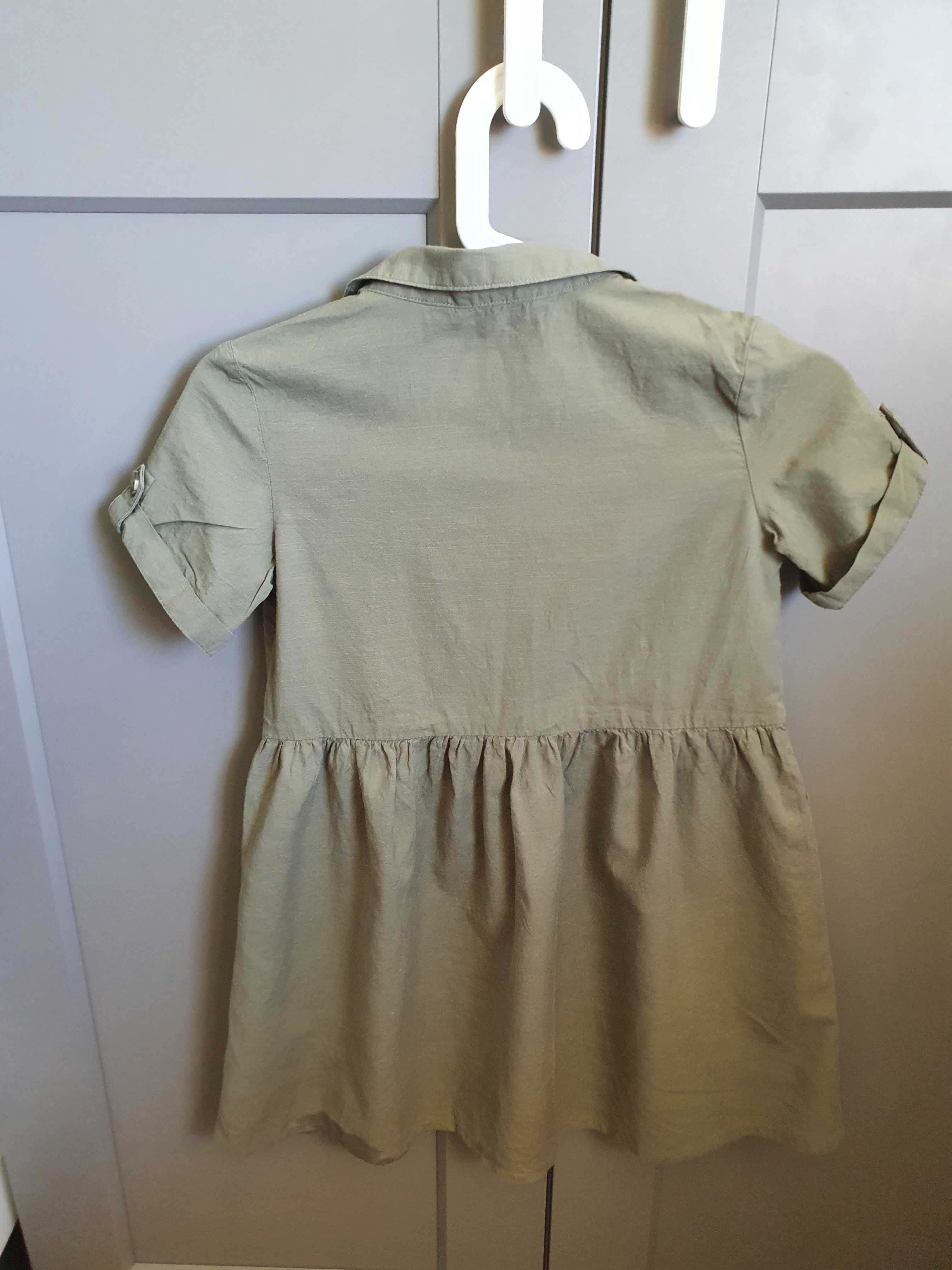 Tunika sukienka zielona szmizjerka H&M r. 128 (na 7/8 lat)