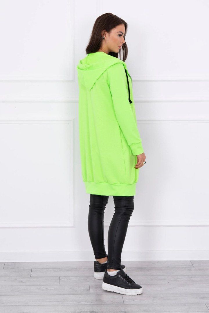 Bluza sukienkowa zielony neon z kapturem i zamkiem | Długa | UNI