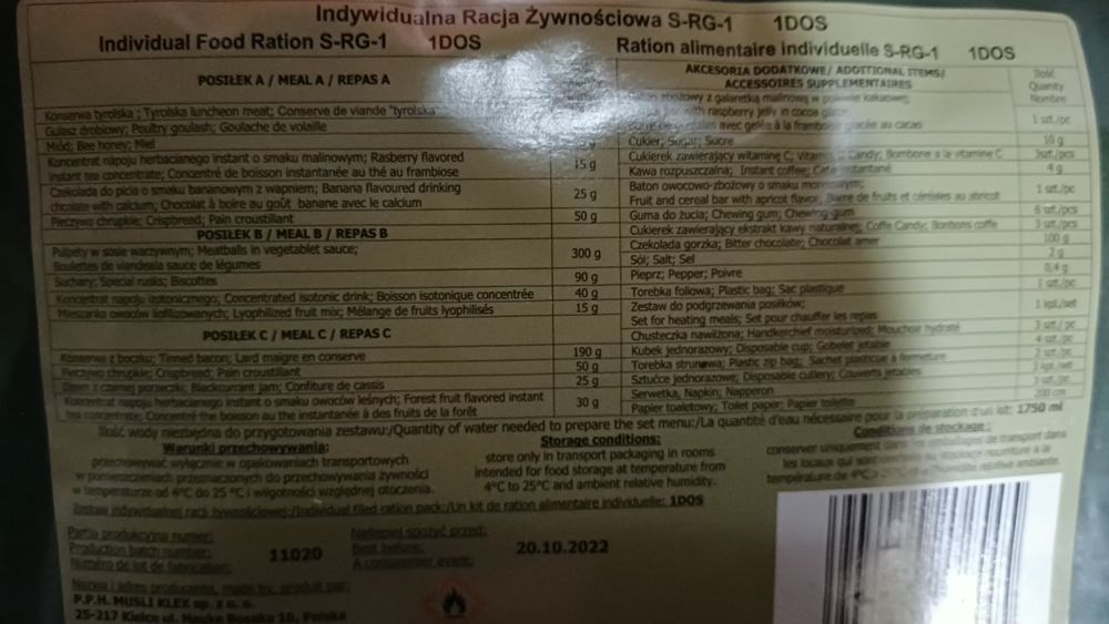 Racja żywnościowa srg 1