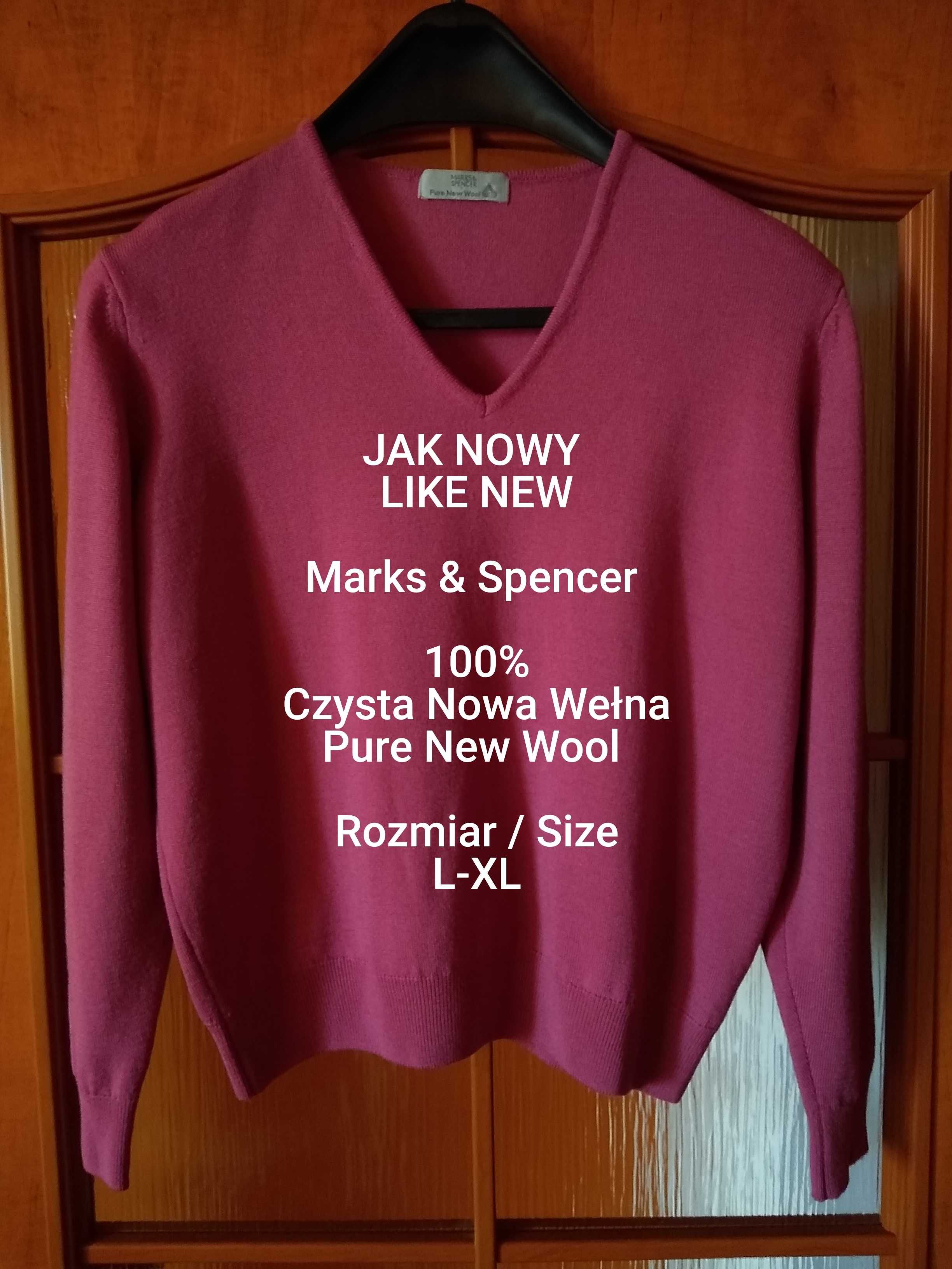 Marks & Spencer  Elegancki sweterek wełniany, 100% Nowa Wełna, L-XL