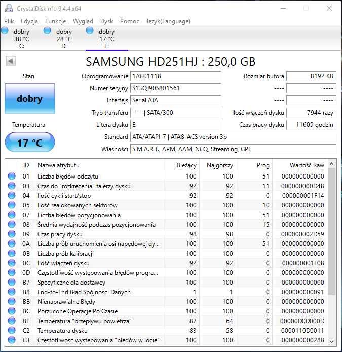 Dyski twardy HDD 3.5" Samsung HD251HJ 250GB 7200rpm