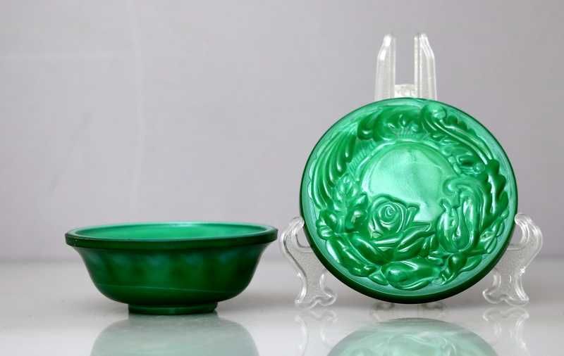 Szkatułka Art Deco szkło malahitowe Curt Schlevogt Bohemia Glass Róża