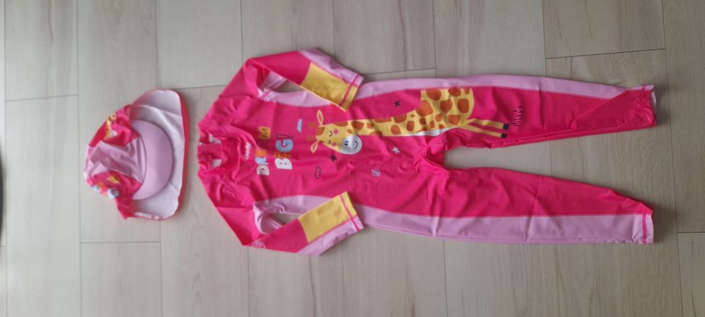 Nowy kombinezon do pływania + czapka 104-110cm 4-5 żyrafa długi rękaw