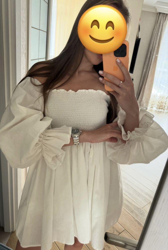 Платье лен белое