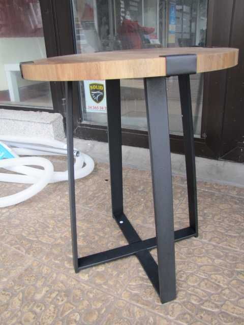 Okrągły stolik kawowy 45cm pomocniczy styl rustykalny nogi metal czerń