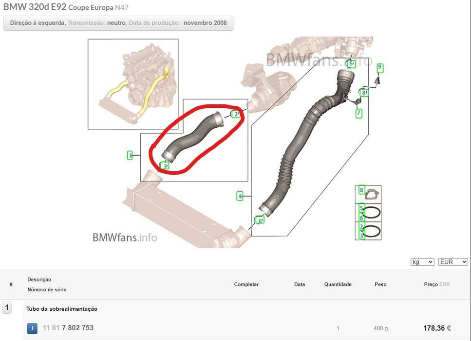 BMW Tubo da sobrealimentação do Turbo e intercooler Motor N47