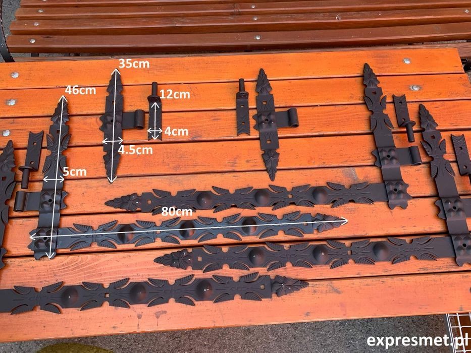 2 Zawiasy 60cm do drzwi stajni + zasuwa rygiel zamek Kowals