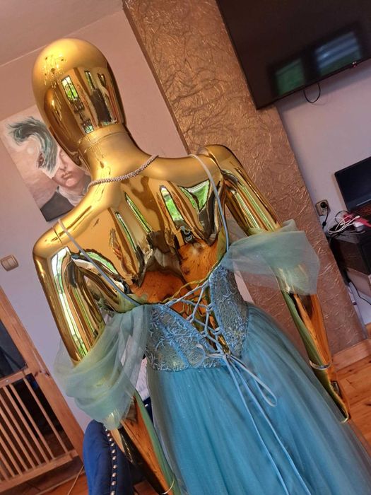 Suknia gorset+tiul lazurowa R36, na studniówkę, bal. Polski producent!