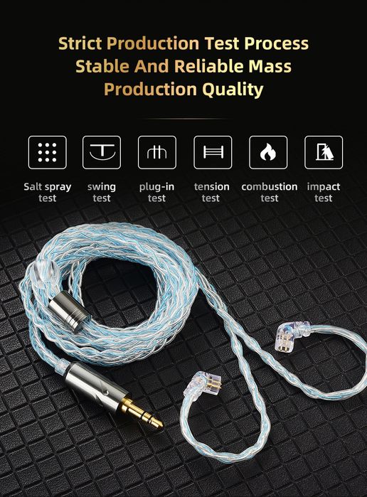 Кабель для наушников 8-ми жильный посеребренный медный Hi-res