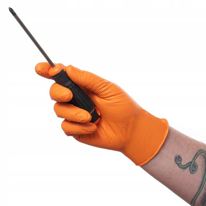 Rękawiczki Pomarańczowe Rękawice Nitrylowe Max Grip Mocne Rozmiar L 10