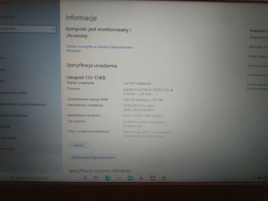 NOWY Lenovo ideapad 130 15ikb i3 / 8GB / 1000GB