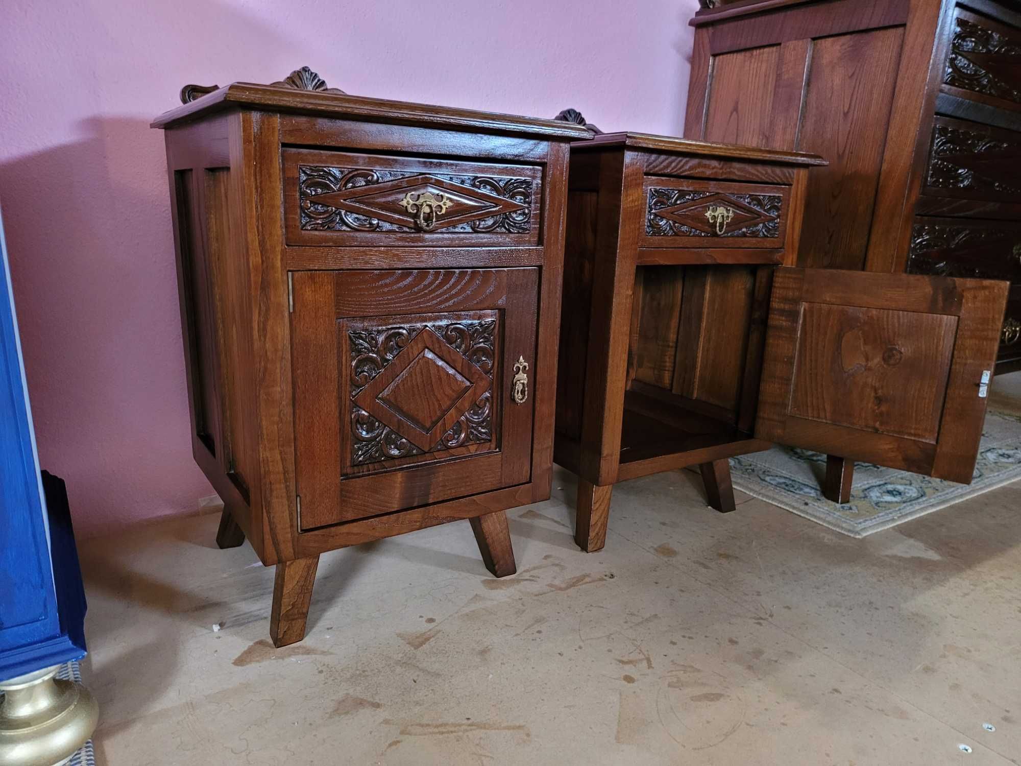 Mesas de cabeceira vintage em madeira maciça - óptimo es