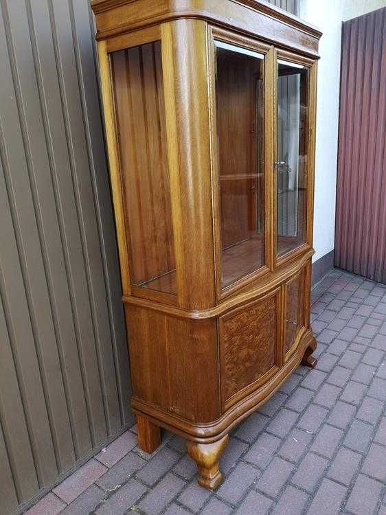 Witryna Serwantka ART-DECO Zgrabna Politura Dąb-Orzech Stara Antyk.
