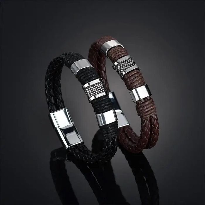 Pulseira Homem Couro e Aço