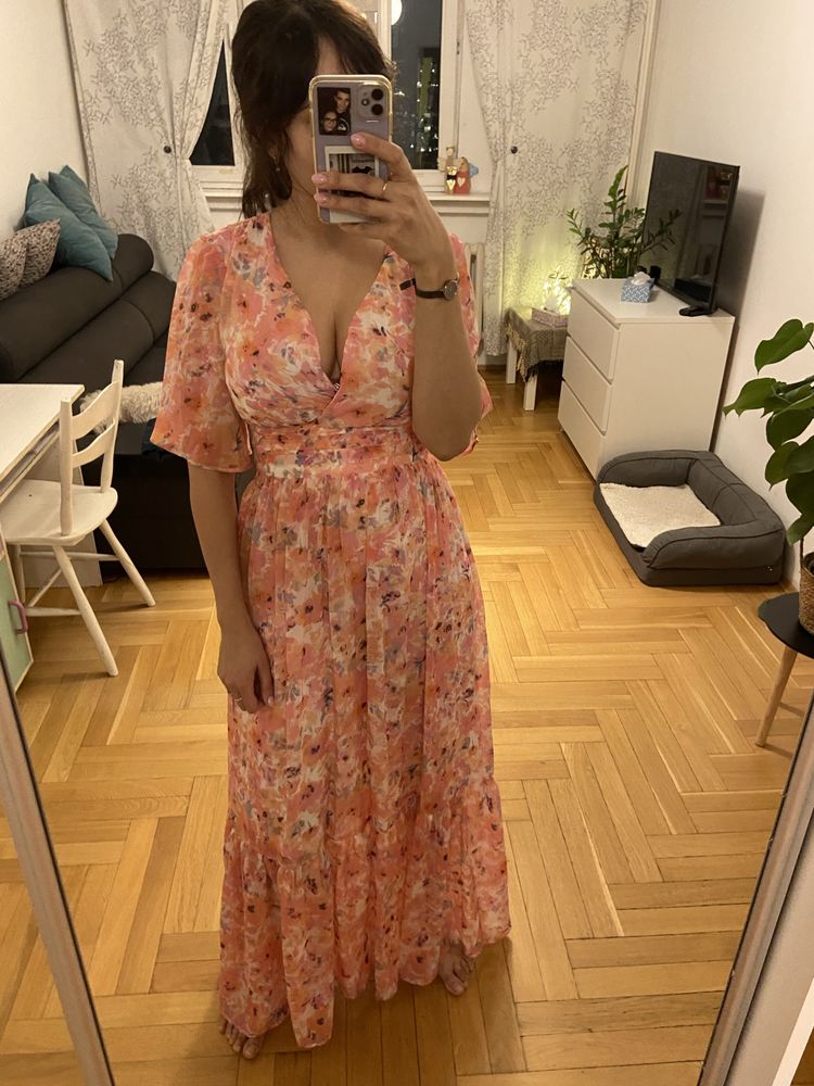 Mohito Nowa maxi długa sukienka w kwiaty sukienka weselna rozmiar 36 S