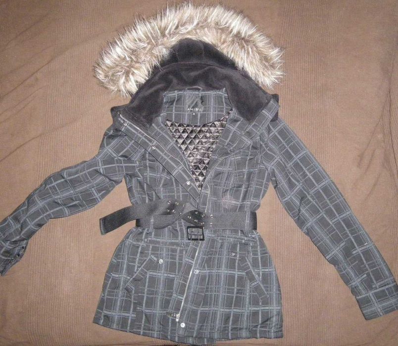 Amisu_ Kurtka zimowa_w Kratę/ Midi_Futerko_38_Lux