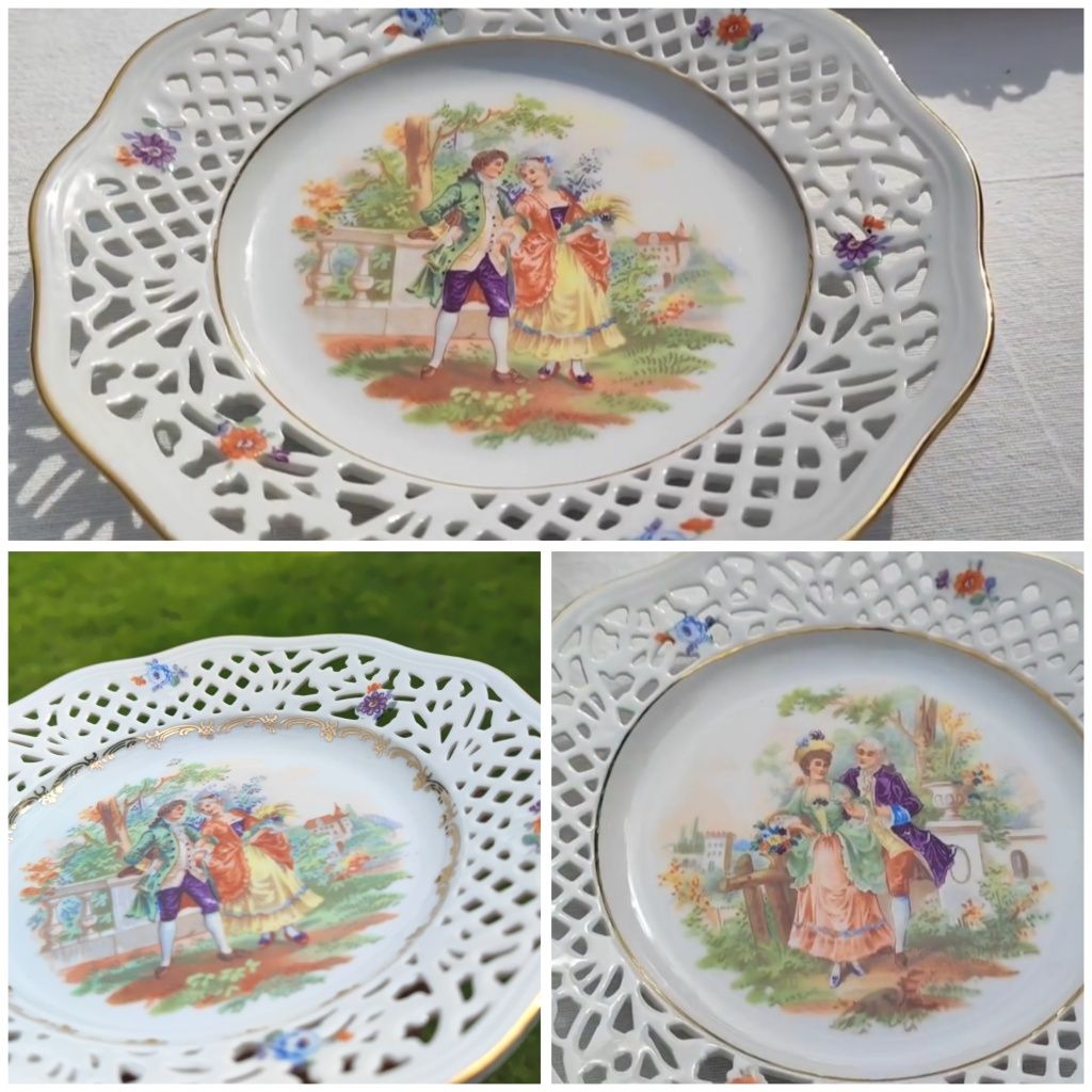 Porcelana SZUMAN 1945 Vintage AŻUROWE talerzyki deserowe