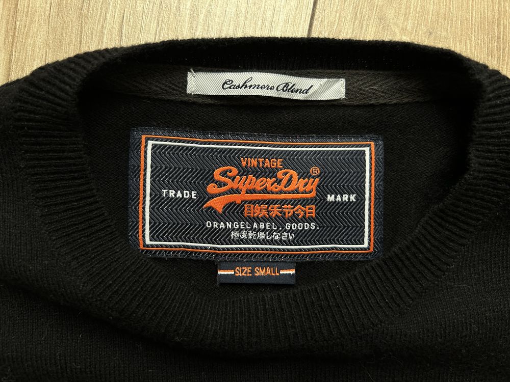 Sweter męski Superdry bawełna Kaszmir czarny klasyczny elegancki