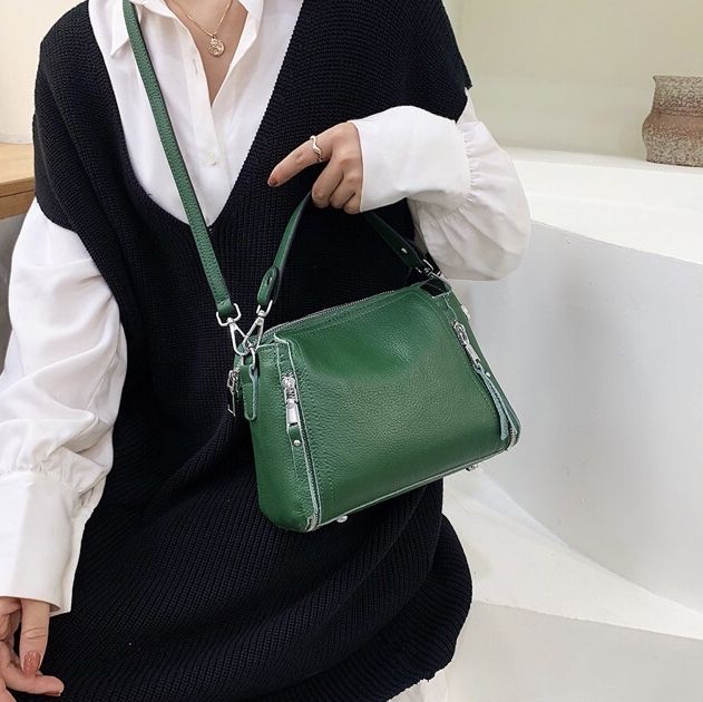 Маленька сумка жіноча з натуральної шкіри зелена женская сумочка кожа