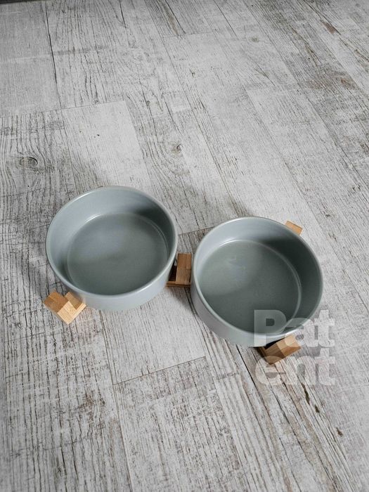 Miski ceramiczne dla psa kota zestaw 2 sztuki x 400 ml szare