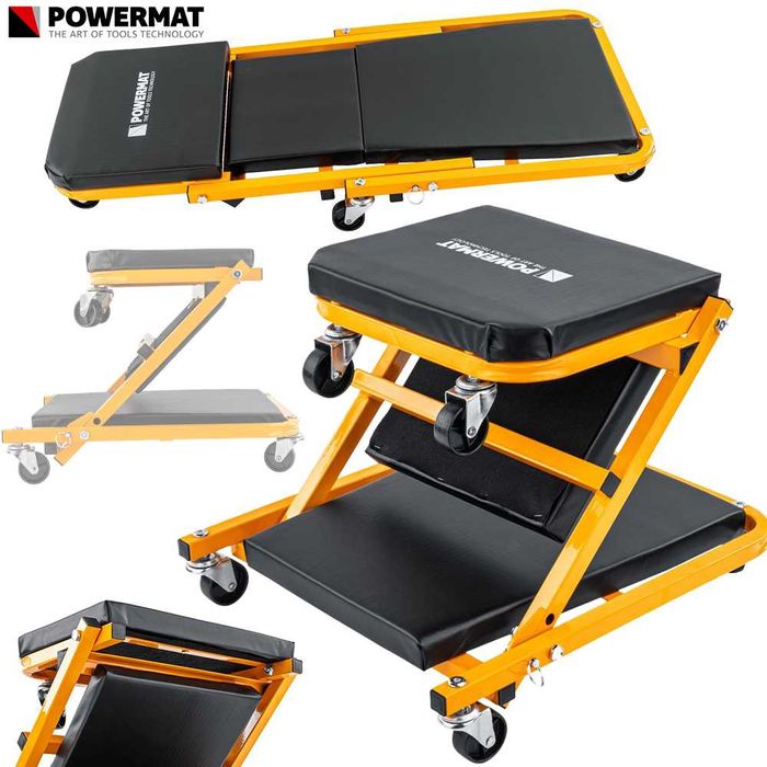 POWERMAT Leżanka Warsztatowa 2w1 Siedzisko Taboret 150kg Kółka PM1401