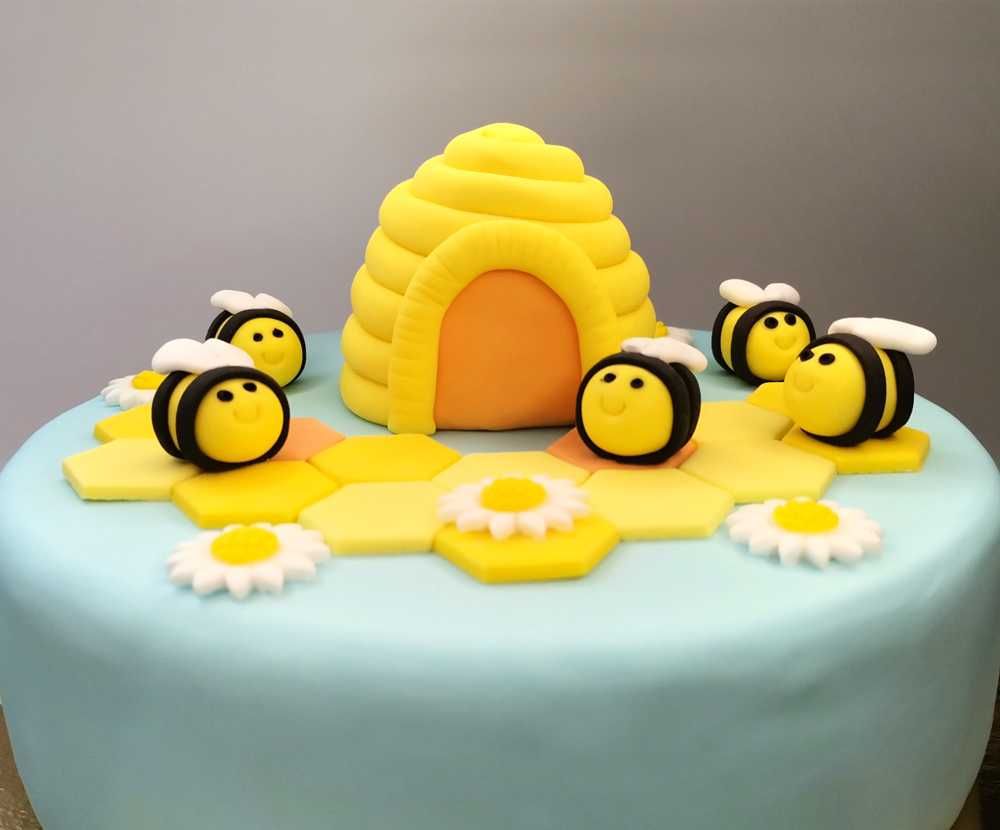 Zestaw ozdób cukrowych na tort - Ul i Pszczółki