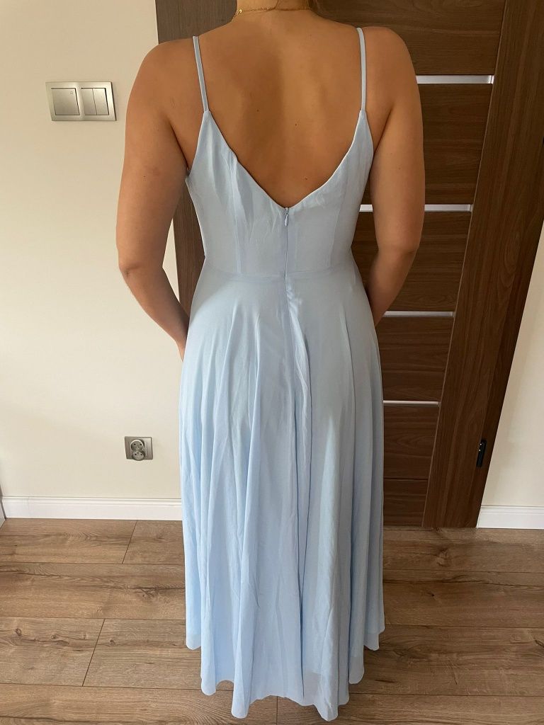 Błękitna długa tiulowa sukienka M