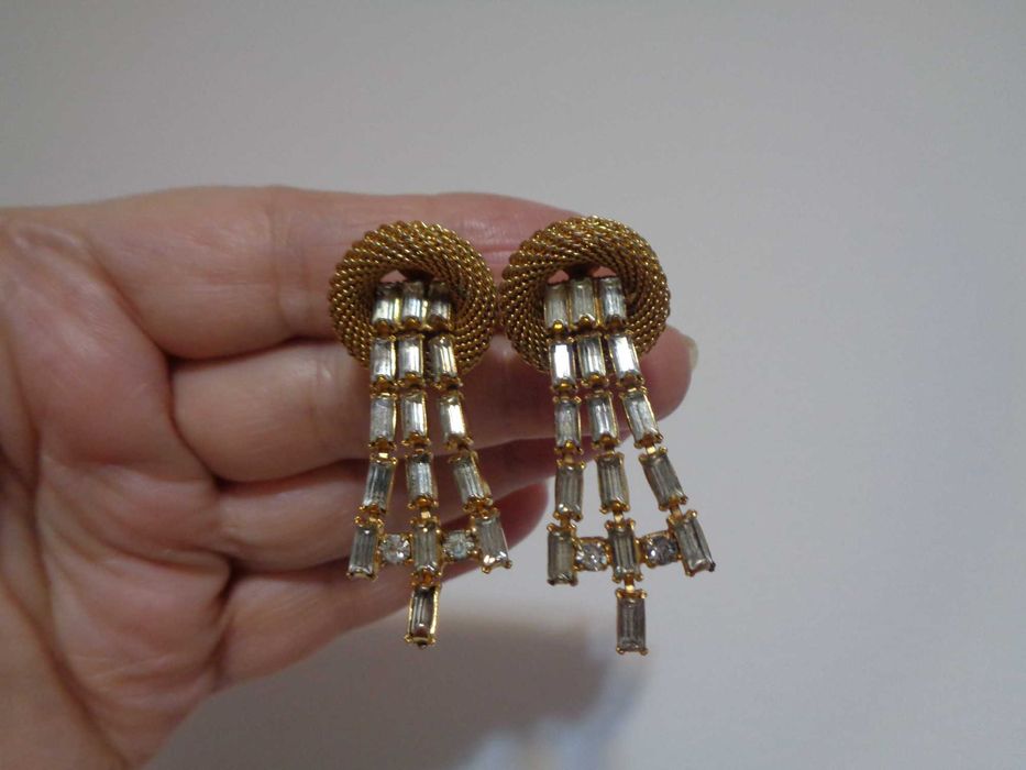 кліпси вінтаж позолота кристали багети Сваровськи 4,8см