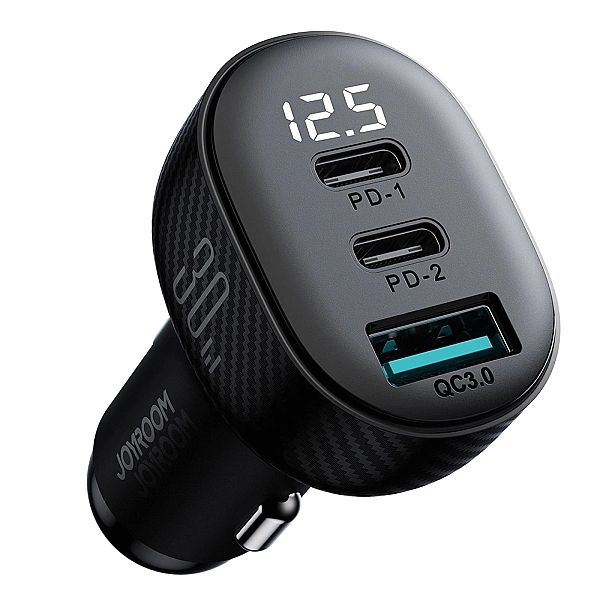 Ładowarka samochodowa Joyroom JR-CCD04/30W 2x USB-C USB-A z wyświetlac