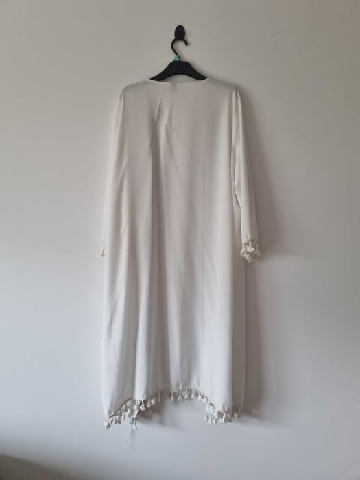 Damskie białe kimono narzutka boho tunika plażowa wiskoza 100%