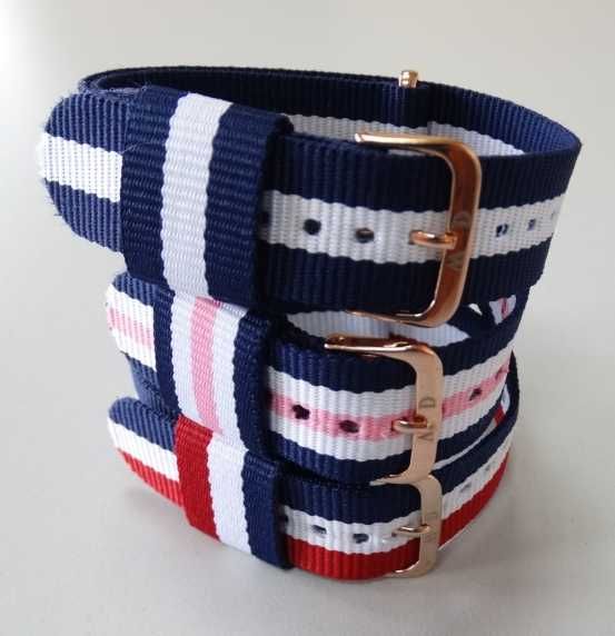 Pasek NATO nylonowy 18mm do zegarka Daniel Wellington złote klamry