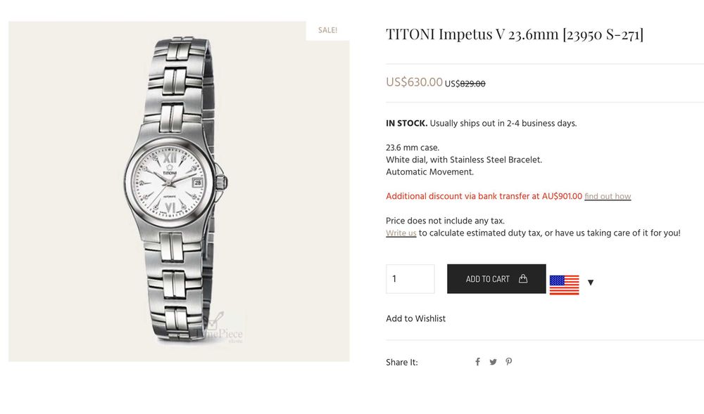 Жіночий годинник Titoni 23950 Automatic Sapphire Swiss made