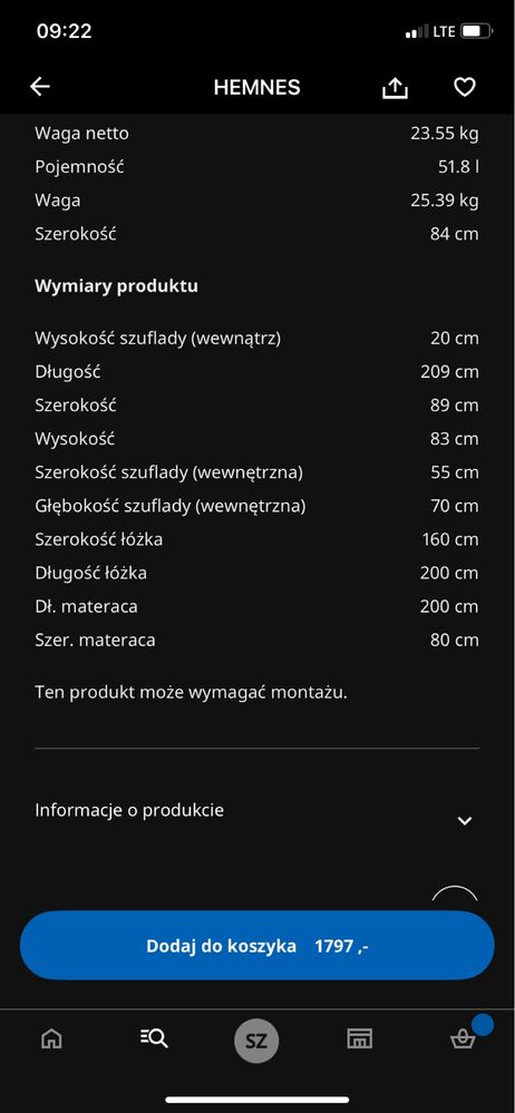 Łóżko ikea HEMNES z dwoma materacami rozkładane leżanka
