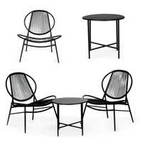 Komplet mebli ogrodowych z rattanu metalu krzesła i stolik czarny