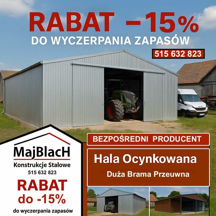 DWUKOLOROWY Garaż Blaszany Dwuspadowy – Hala - Magazyn  - Maj-Blach