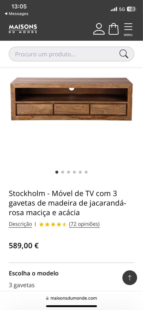 Móvel de TV com 3 gavetas de madeira - Maison du monde