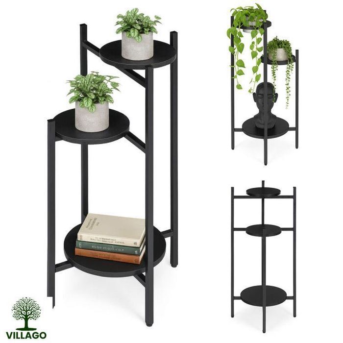 Kwietnik 2-poziomowy czarny – metalowy stojak na kwiaty Villago Home