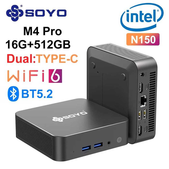 NOWY Mini PC SOYO M4 PRO Mini PC N150 Win 11 Pro 16GB DDR4 / 512GB