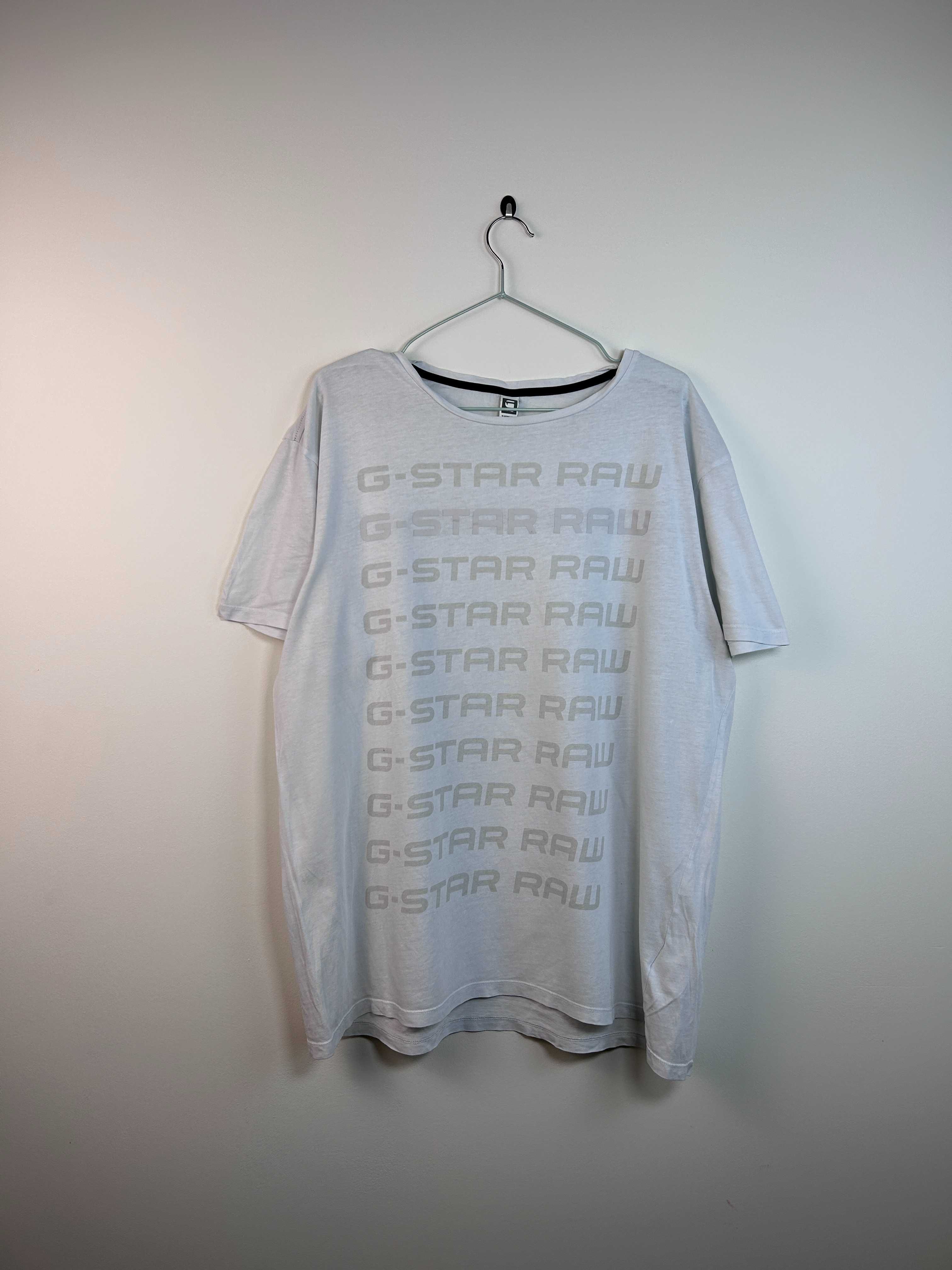 White Y2k Gstar Raw Tee With Print Size Xl