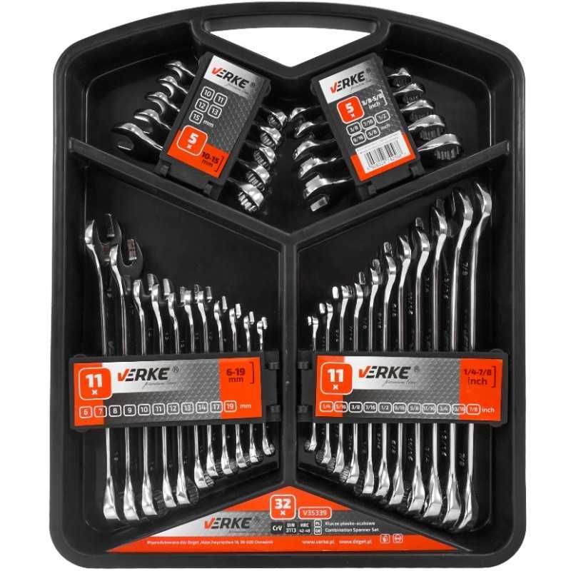KLUCZE płasko - oczkowe METRYCZNE CALOWE 32 el. 6 - 19 mm ZESTAW 1268
